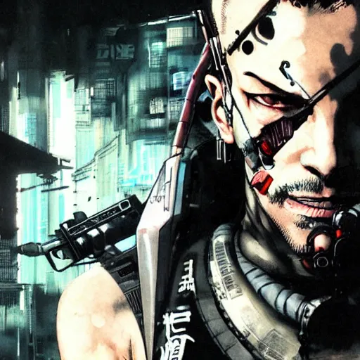 Prompt: A cyberpunk assassin, by Yoji Shinkawa