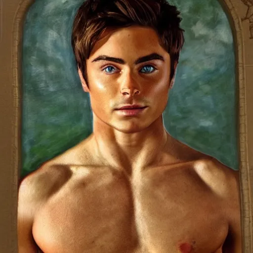 Prompt: Zach efron as a Greek god, anatomy painting