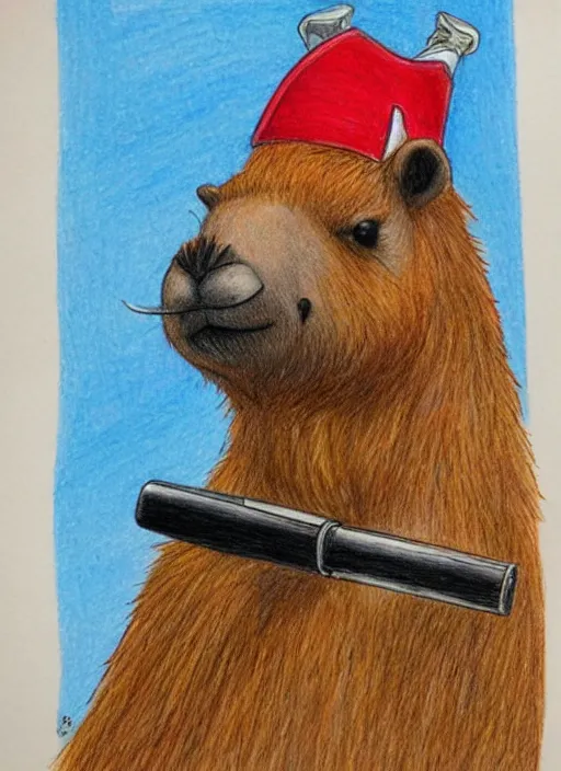 Image similar to detailed colored pencil drawing of a cute anthropomorphic capybara as a pirate