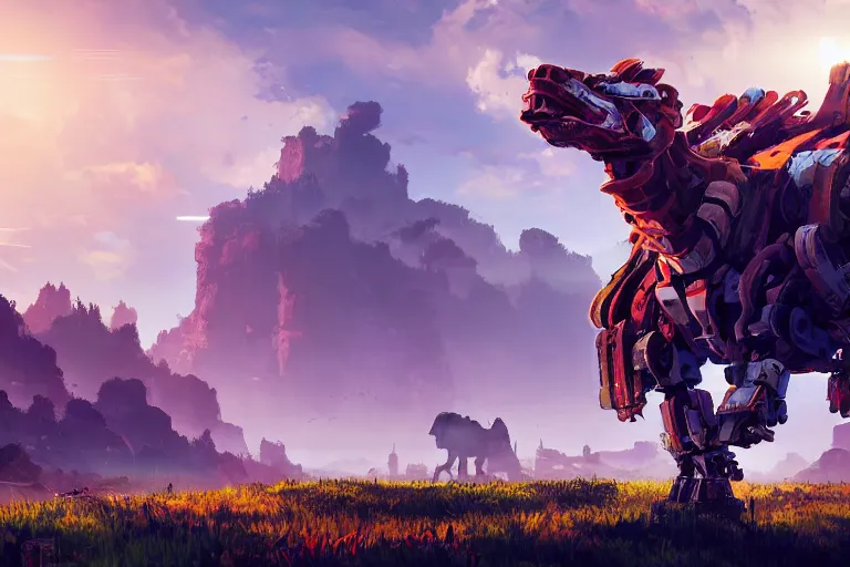 Image similar to grazer machine mecanical creature robot of horizon forbidden west horizon zero dawn radiating a glowing aura global illumination ray tracing hdr fanart arstation by ian pesty and alena aenami artworks in 4 k