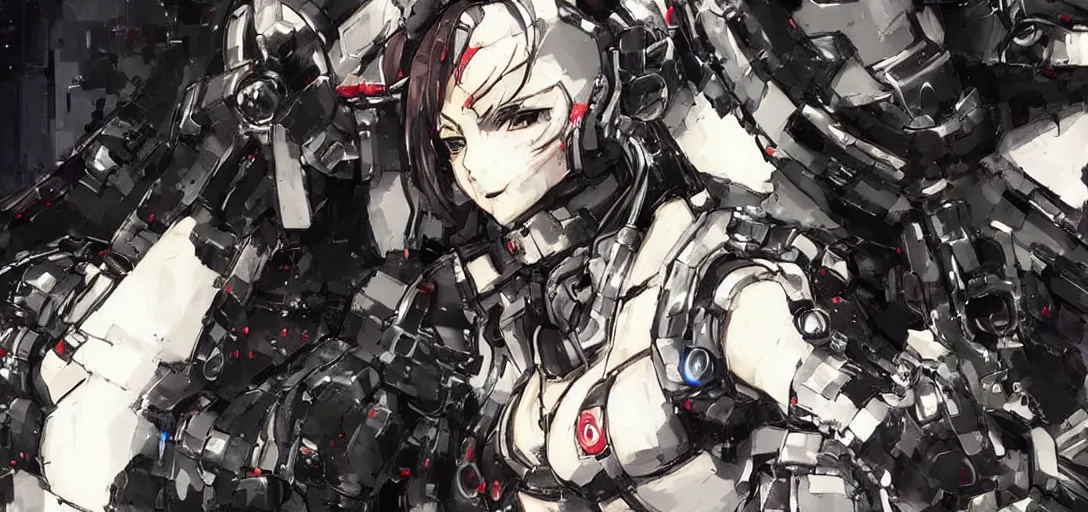 Image similar to beautiful ai robot in the style of yoji shinkawa