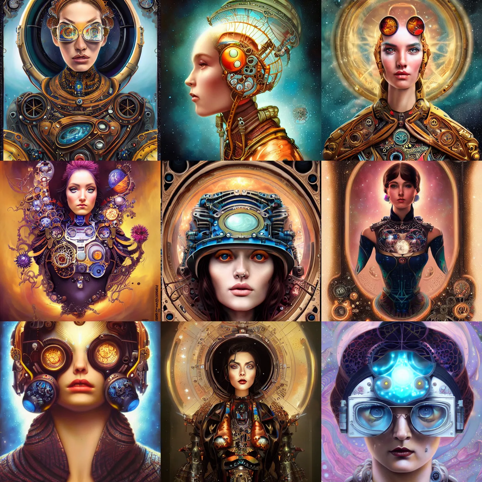 Prompt: fractal cosmic steampunk portrait, pixar style, by tristan eaton stanley artgerm and tom bagshaw.