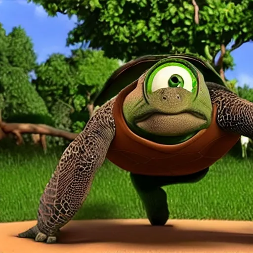 Prompt: the turtle from the movie over the hedge, reaction image