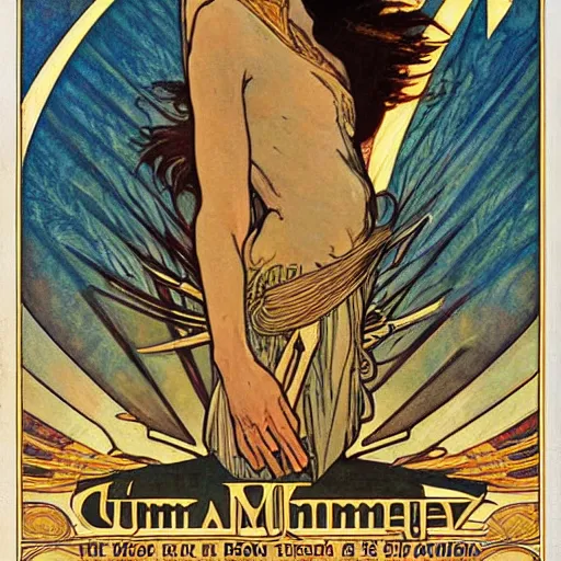 Prompt: The Mummy movie, movie poster, illustration by Alphonse Mucha