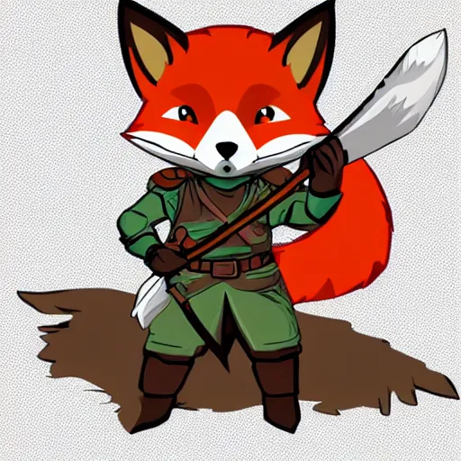 Prompt: a fox ranger holding a bow, by ken sugimori, official art, poster art, dungeons and dragons, detailed, vector, trending on artstation, cute