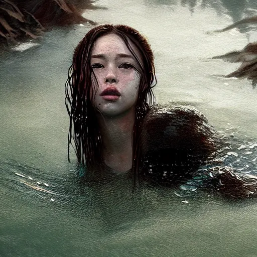 Image similar to a fancy portrait of an girl submerged in water by greg rutkowski, sung choi, mitchell mohrhauser, maciej kuciara, johnson ting, maxim verehin, peter konig, bloodborne, 8 k photorealistic, cinematic lighting, hd, high details, dramatic, atmospheric, trending on artstation