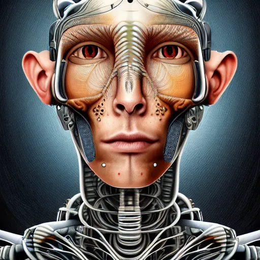 Image similar to ultra realist intricate detailed painting of a single attractive male on an alien world, cyborg tech on body, symmetry accurate features, very intricate details, focus, high resolution, 4 k, artstyle alex ries and hiraku tanaka, award winning