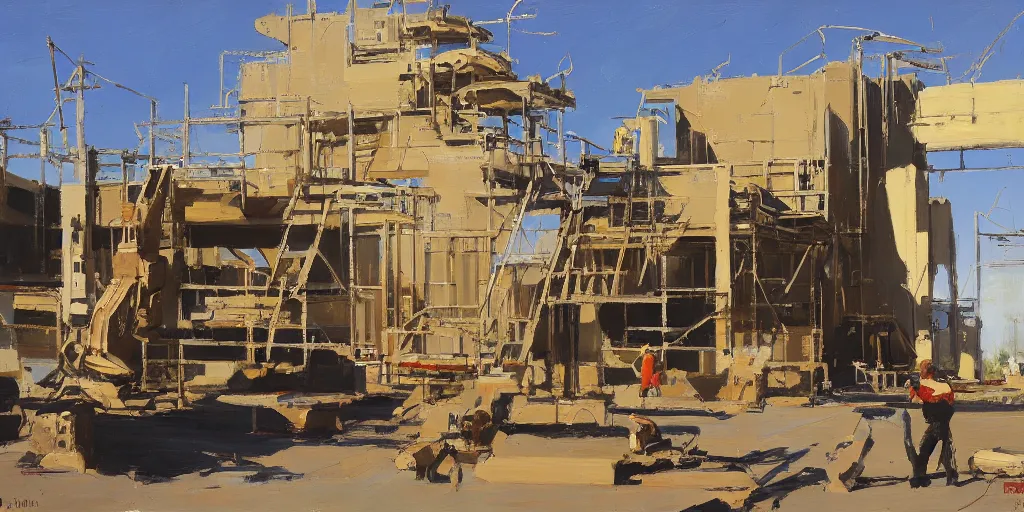 Image similar to scifi construction place, good composition, by ben aronson