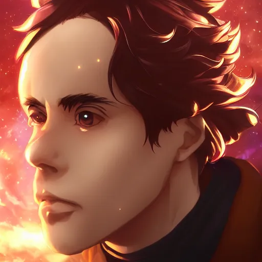 Image similar to portrait of carl sagan the cosmic god, anime fantasy illustration by tomoyuki yamasaki, kyoto studio, madhouse, ufotable, square enix, cinematic lighting, trending on artstation