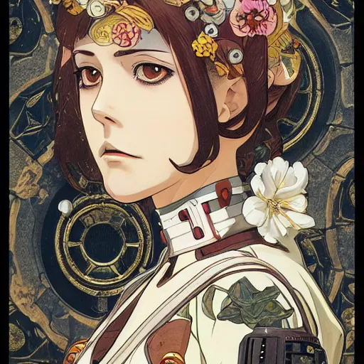 Image similar to anime manga skull portrait girl female star wars leia illustration hyperrealistic art Geof Darrow and will cotton alphonse mucha pop art nouveau