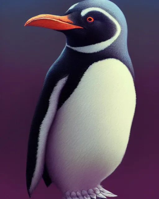 Image similar to highly detailed vfx portrait of a cute penguin, stephen bliss, unreal engine, greg rutkowski, loish, rhads, beeple, makoto shinkai and lois van baarle, ilya kuvshinov, rossdraws, tom bagshaw, alphonse mucha, global illumination, detailed and intricate environment