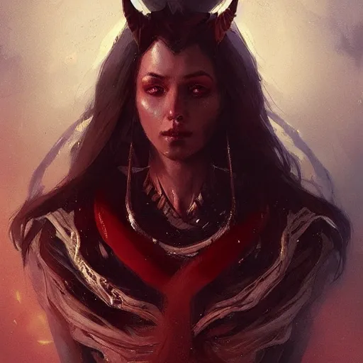 Prompt: a beautiful portrait of a devil goddess by greg rutkowski and raymond swanland, trending on artstation, ultra realistic digital art