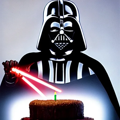 Image similar to Darth Vader trying to blow the candles on his birthday cake