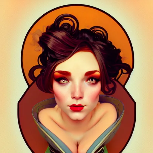 Image similar to curvy woman with a bundt cake head, digital art, cinematic, concept art, 8k, painting, imaginefx, cgsociety, art nouveau, Alphonse Mucha, trending on artstation, medium shot, head shot