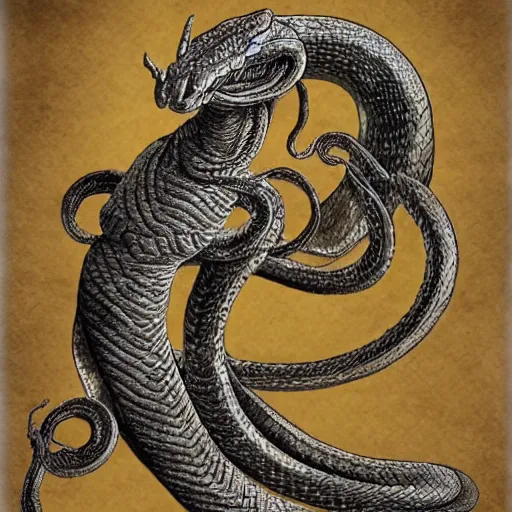 Image similar to a male naga, serpent body, kentaro miura art style