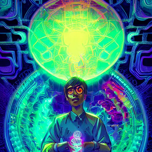 Image similar to skill magic geek inside matrix deepdream radiating a glowing aura stuff loot legends stylized digital illustration video game icon artstation lois van baarle, ilya kuvshinov, rossdraws,