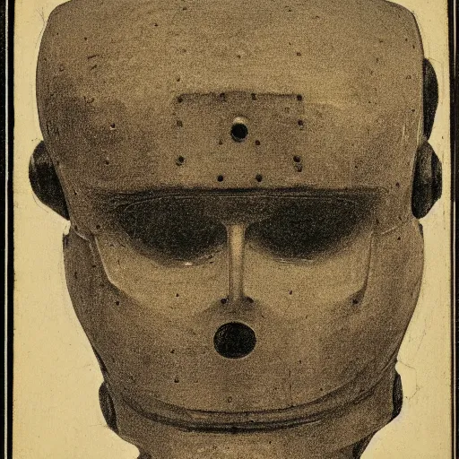 Image similar to head of a robot ( c. 1 8 8 0 - c. 1 8 9 2 ) drawing in high resolution by otto eerelman, with a back ground that starts off grey and gets darker the further down it goes