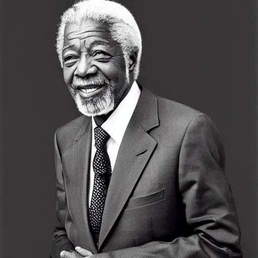 Image similar to black and white photo, portrait of kofi annan by richard avedon, realistic, Leica, medium format, cinematic lighting, parallax, high resolution,