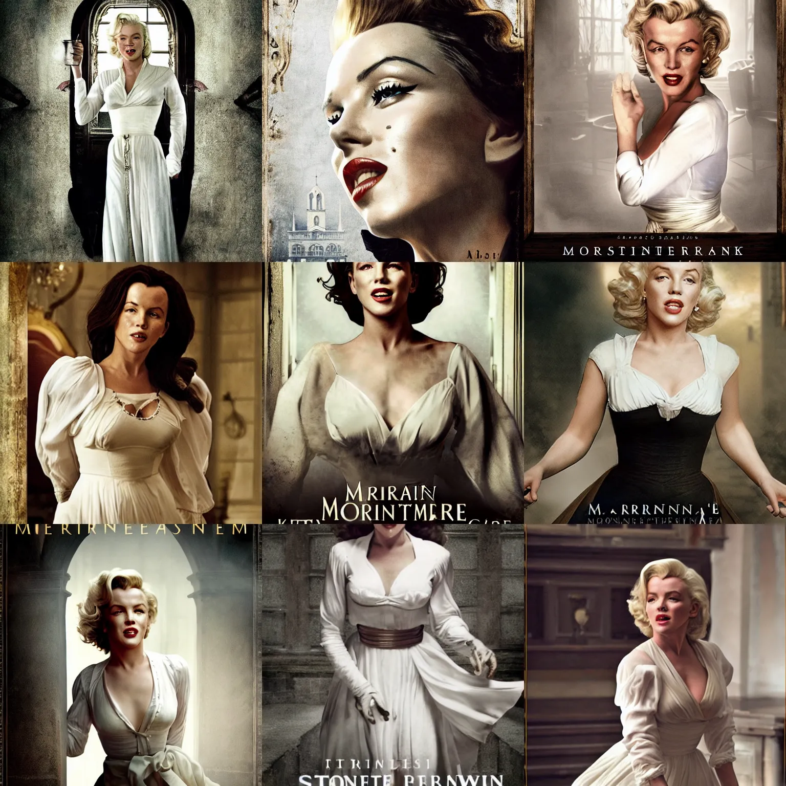 Prompt: marilyn monroe as kate beckinsale in Stonehearst Asylum movie, poster