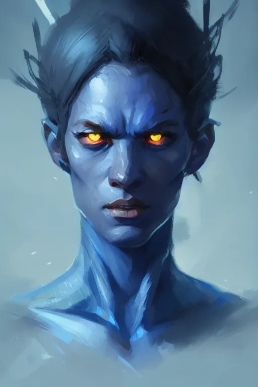 Image similar to portrait of a blue genasi from d&d by Greg Rutkowski, d&d character, blue, black background, highly detailed portrait, digital painting, artstation, concept art, smooth, sharp foccus ilustration, Artstation HQ