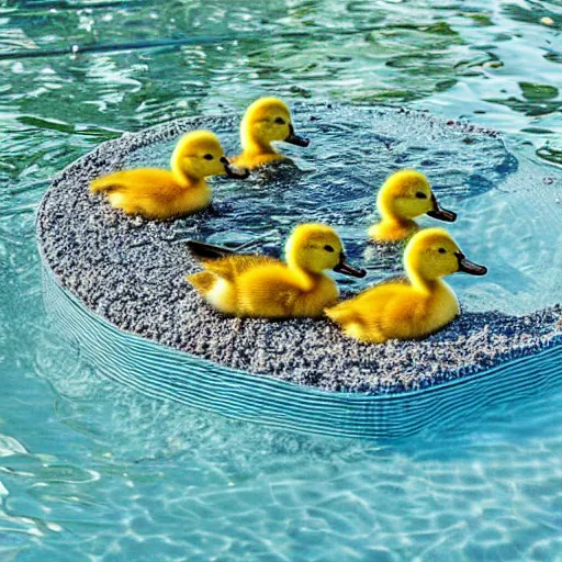 Prompt: ducklings in a watermelon pool