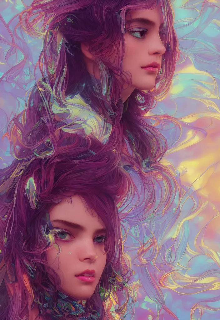 Image similar to beautiful, young woman, detailed gorgeous face, vaporwave aesthetic, synthwave, colorful, psychedelic, broken beaten, sadness, crying, artstation, concept art, smooth, extremely sharp detail, finely tuned detail, ultra high definition, 8 k, unreal engine 5, ultra sharp focus, illustration, art by artgerm and greg rutkowski and alphonse mucha