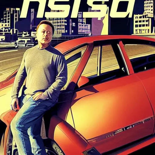 Prompt: Elon Musk gta cover art