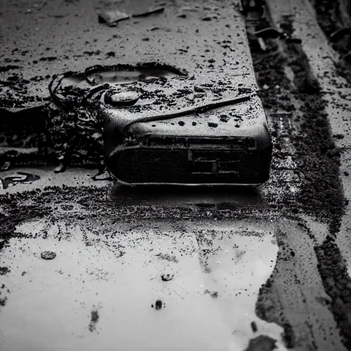 Image similar to mysterious black slime, black gooey liquid covering city buildings, buildings covered in black liquid rubber, apocalyptic, ruined, 8 5 mm f / 1. 4