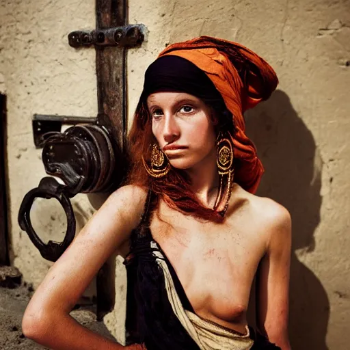 Image similar to Beautiful 17th Century Barbary Coast pirate female models with Ginger hair and Golden hooped earrings photography by Steve McCurry