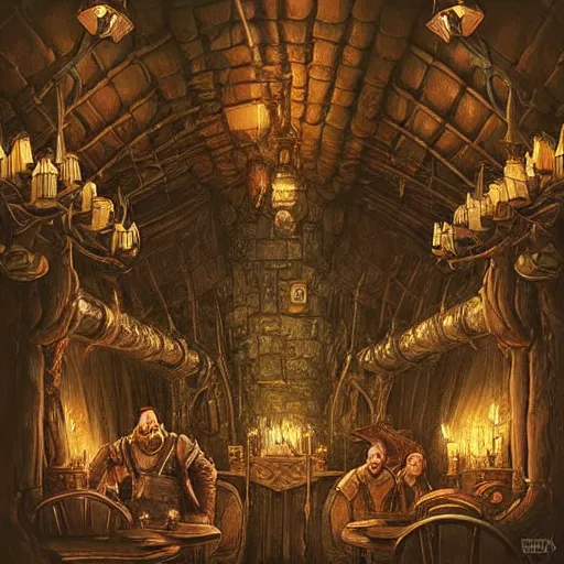 Prompt: “A fantastical dark tavern with lots of candles, creepy fantasy ambience, similar to Mos Eisley bar scene, D&D, fantasy, intricate, cinematic lighting, highly detailed, digital painting, artstation, concept art, smooth, sharp focus, illustration, art by Artgerm and Greg Rutkowski and Alphonse Mucha”