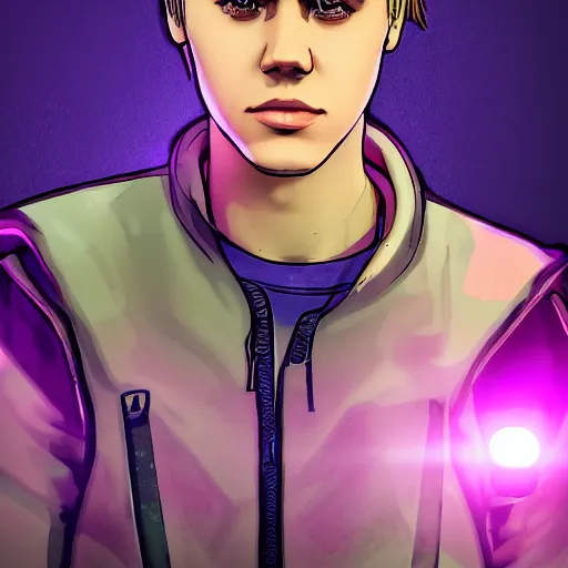 Image similar to justin bieber portrait, borderlands, tales from the borderlands, the wolf among us, comic, cinematic lighting, studio quality, 8 k