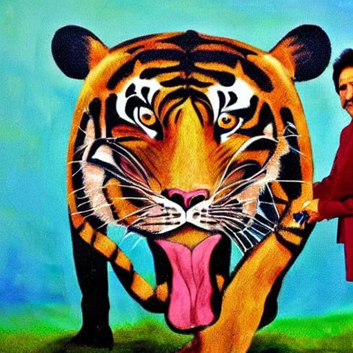 Image similar to imran khan along with a tiger, art