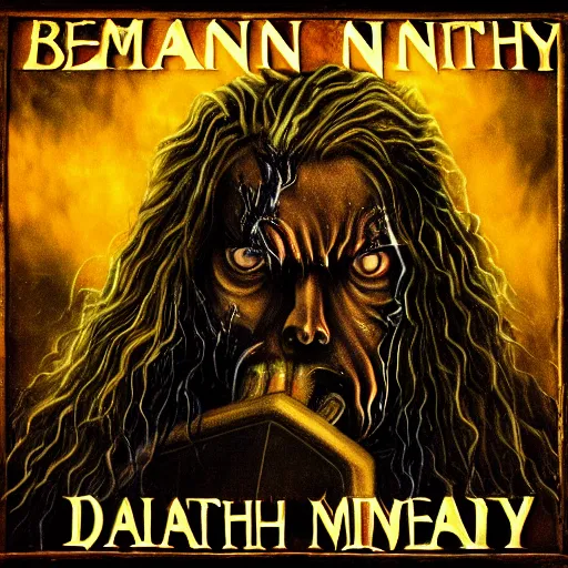 Prompt: benjamin nethnyahu death metal album cover