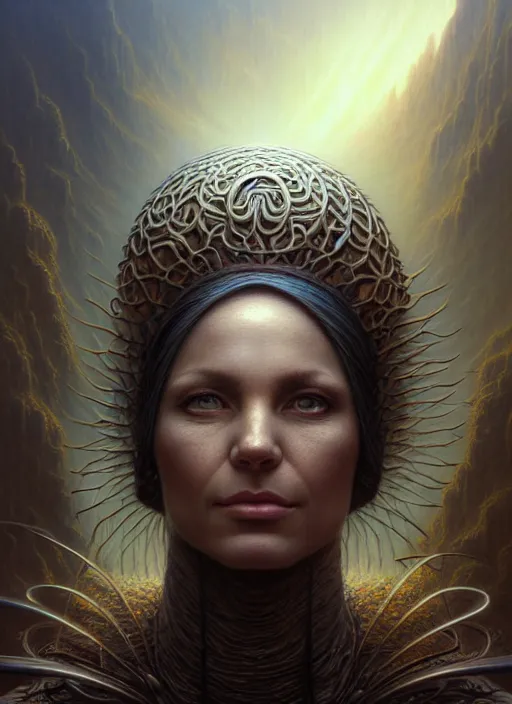 Image similar to closeup portrait shot of a psychic in a scenic dystopian environment, intricate, elegant, highly detailed, centered, digital painting, artstation, backlit, concept art, smooth, sharp focus, illustration, artgerm, tomasz alen kopera, peter mohrbacher, donato giancola, joseph christian leyendecker, wlop, boris vallejo