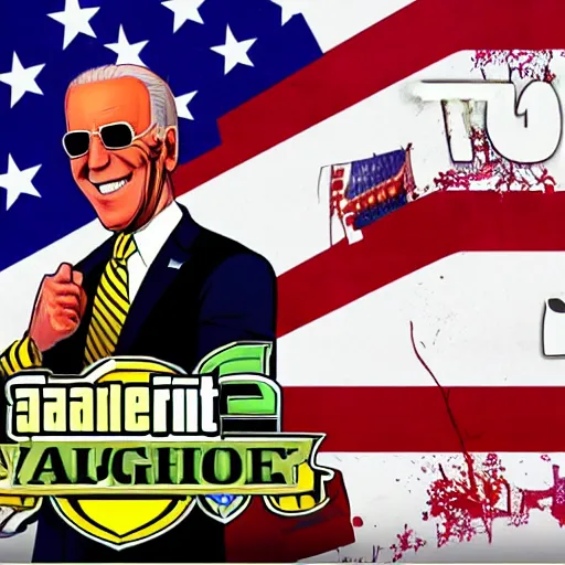 Image similar to joe biden wearing aviators and laughing in gta v, cover art by stephen bliss, boxart, loadscreen