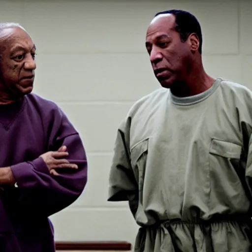 Image similar to bill cosby and oj simpson in a prison cell together, award winning, 8k