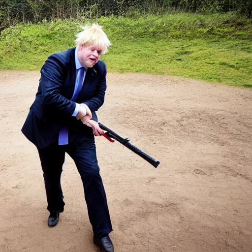 Image similar to Boris Johnson playing paintball, he is losing