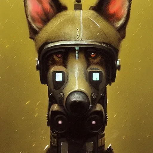 Image similar to new york city portrait of furry anthro anthropomorphic german shepard head animal person fursona wearing clothes strange cybernetic muzzle gloomy rainy cyberpunk digital art by Greg Rutkowski, Simon Stalenhag, trending on Artstation, CGSociety