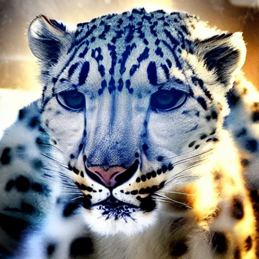 Image similar to Snow leopard vaping and doing vape tricks, iPhone photo