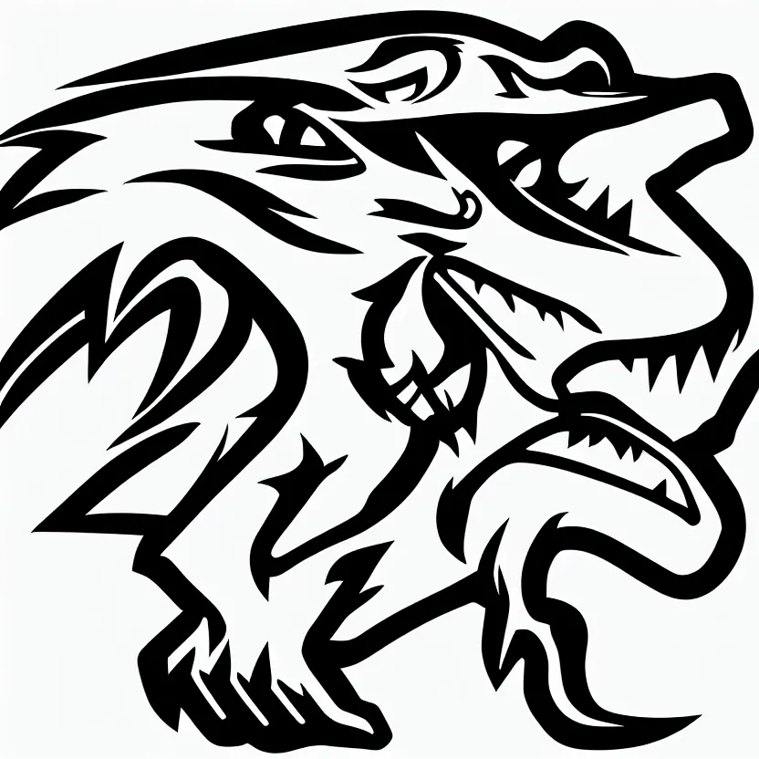 Image similar to Sketch of a velociraptor playing hockey, sports logo, black and white