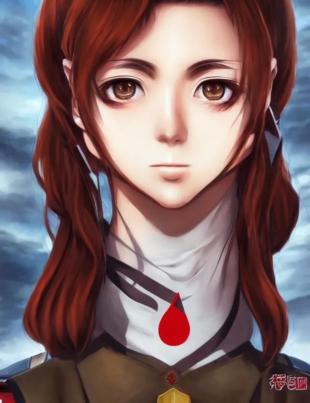 Image similar to a detailed manga portrait of a beautiful brown haired woman in a military uniform glowing with swirling red energy, trending on artstation, digital art, 4 k resolution, detailed, high quality, sharp focus, hq artwork, coherent, insane detail, character portrait