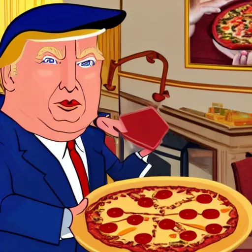 Prompt: donald trump robing pizza from someone else