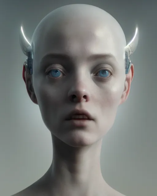 Prompt: dreamy, monochrome, subsurface scattering, white, young beautiful cyborg - goddess in cosmos, octane render, dino valls, mark ryden, joe fenton, michal karcz, highly detailed, rim light, art, cinematic lighting, very coherent, hyper realism, 8 k