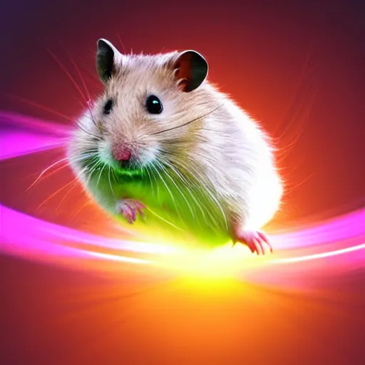 Image similar to hamster flying at the speed of light, colorful, realistic