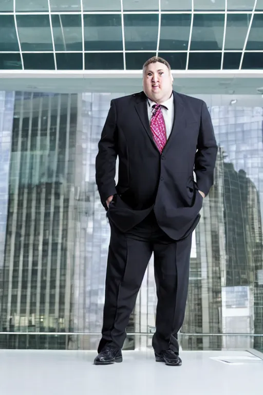 Image similar to fat businessman in front of his business center
