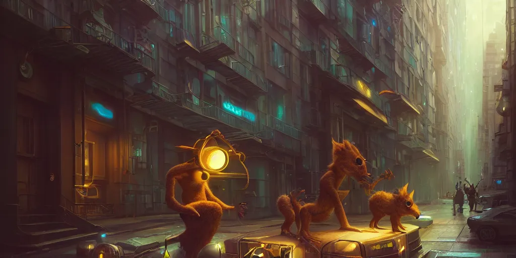 a cute sci fi fauna stand in the city street by | Stable Diffusion ...