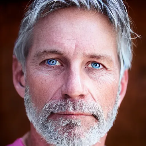 Image similar to portrait of 5 3 year old white male, blue eyes, greying hair, thinking back to his childhood days of spending summer vacations fishing on lake simard in mofett quebec, 4 k