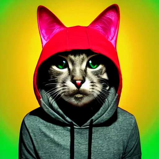 Prompt: cat skull in hoodie, portrait, vaporwave, synthwave, neon, vector graphics, cinematic, volumetric lighting, f 8 aperture, cinematic eastman 5 3 8 4 film, photorealistic