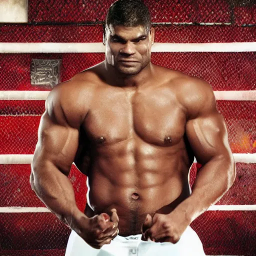 Image similar to alistair overeem on steroids eating horse meat