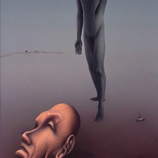 Image similar to an oil painting of an average person in a long dream by Zdzisław Beksiński and junji ito